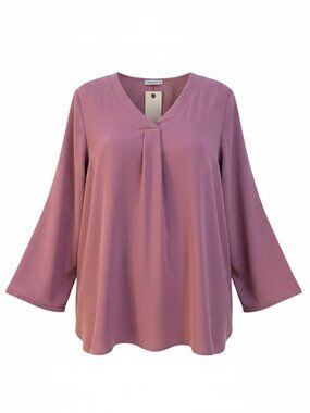 Youtalia Women's Blouses XL Lavender Roll Up Tab Sleeves V Neck NWT